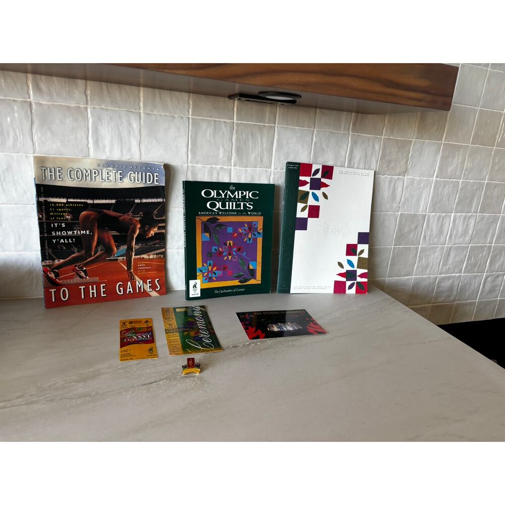 1996 Atlanta Olympic Games Memorabilia Lot Program Book Postcard Pin Centennial
